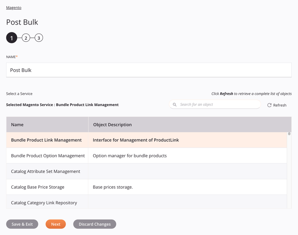 Magento Post Bulk activity configuration step 1