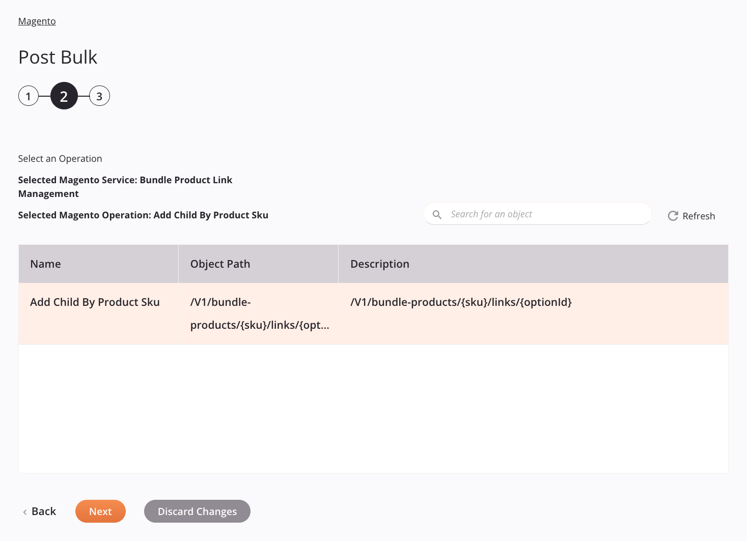 Magento Post Bulk activity configuration step 2