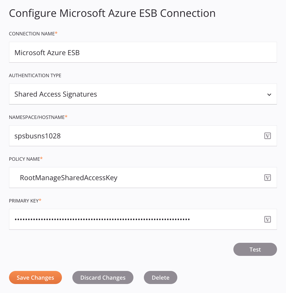 Firmas de acceso compartido de configuración de conexión de Microsoft Azure ESB