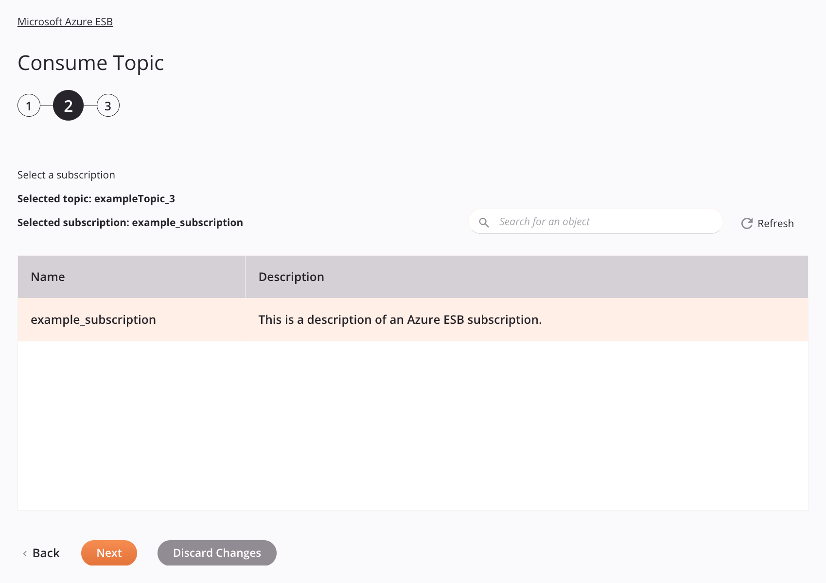 Etapa 2 da configuração da atividade de tópico de consumo do Microsoft Azure ESB