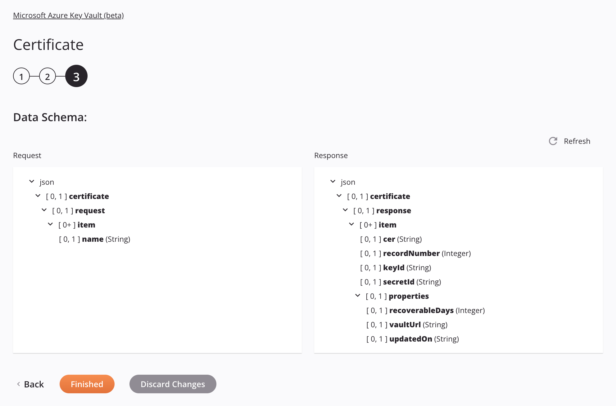 Paso 3 de configuración de la actividad del certificado de Microsoft Azure Key Vault