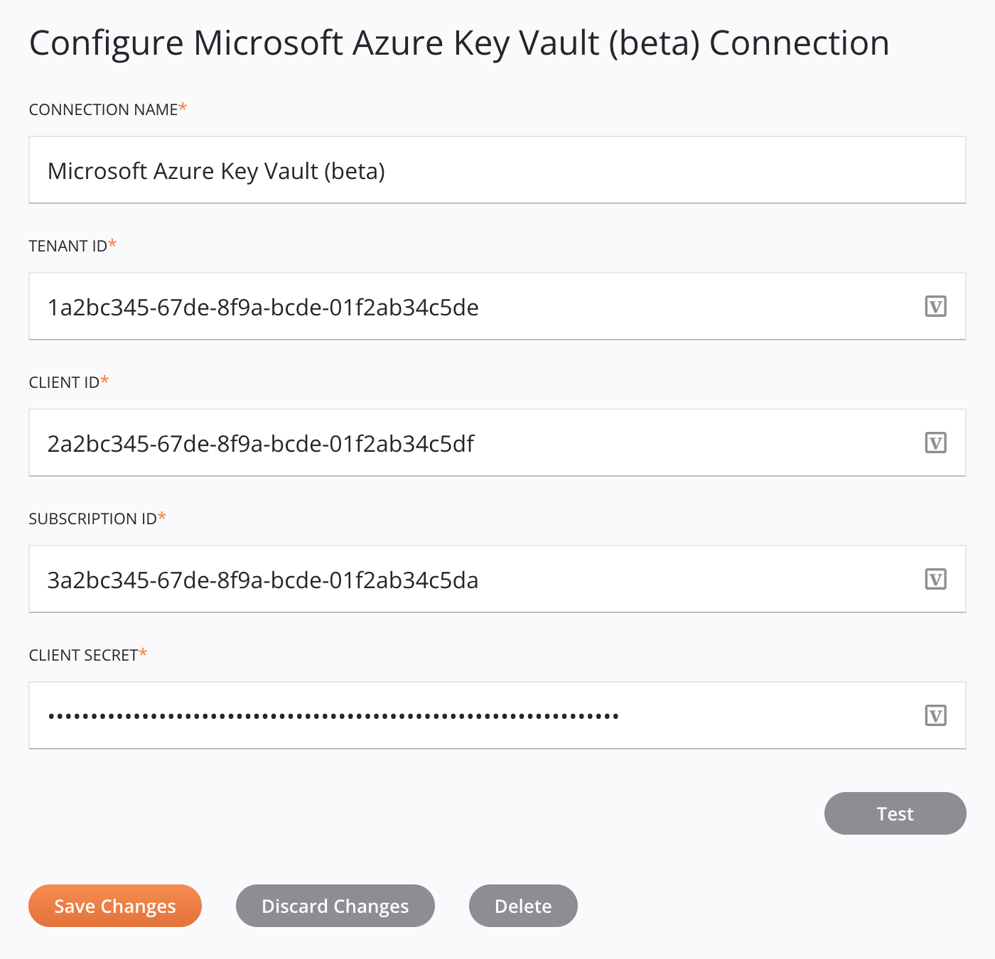 Microsoft Azure Key Vault connection configuration