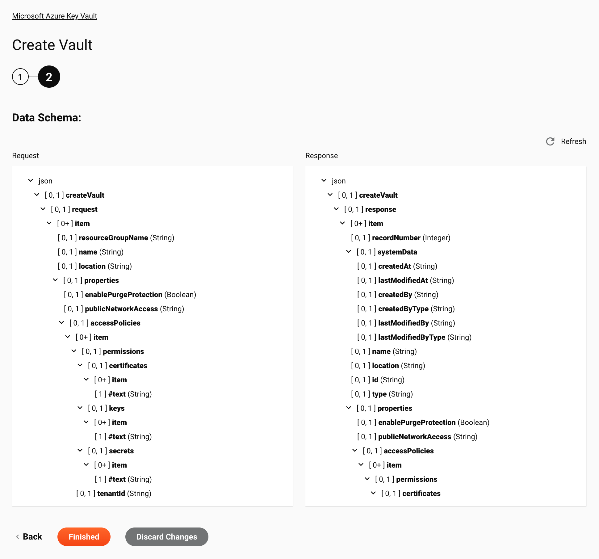 Paso 2 de la configuración de creación de almacén de claves de Microsoft Azure