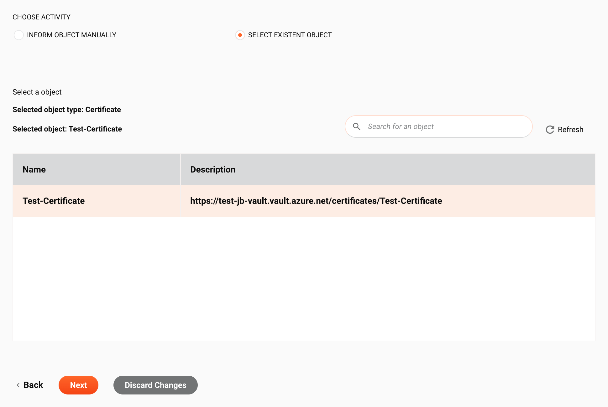 Paso 3b de la configuración de eliminación de objetos del almacén de claves de Microsoft Azure