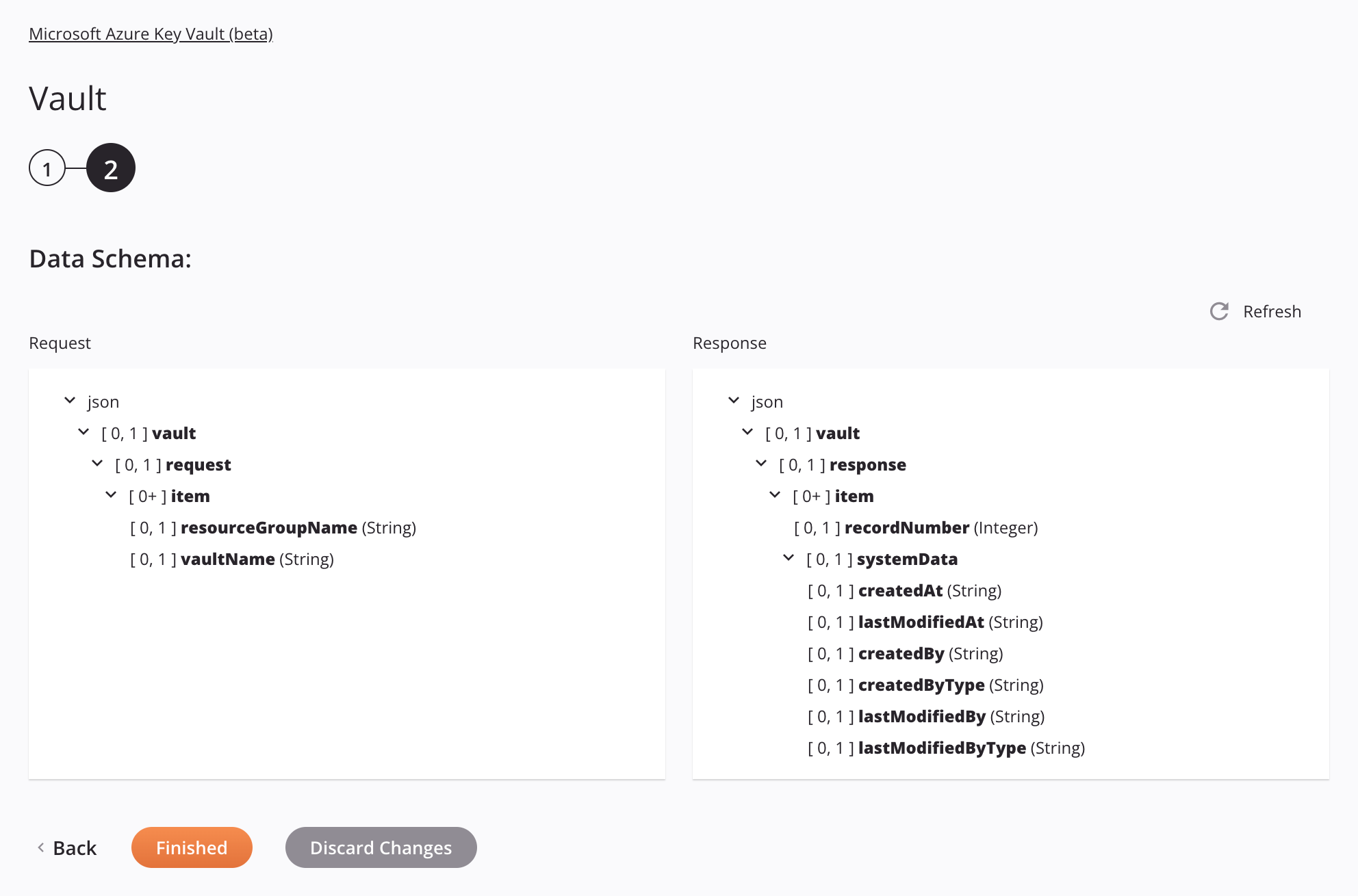 Paso 2 de configuración de la actividad del almacén de Microsoft Azure Key Vault