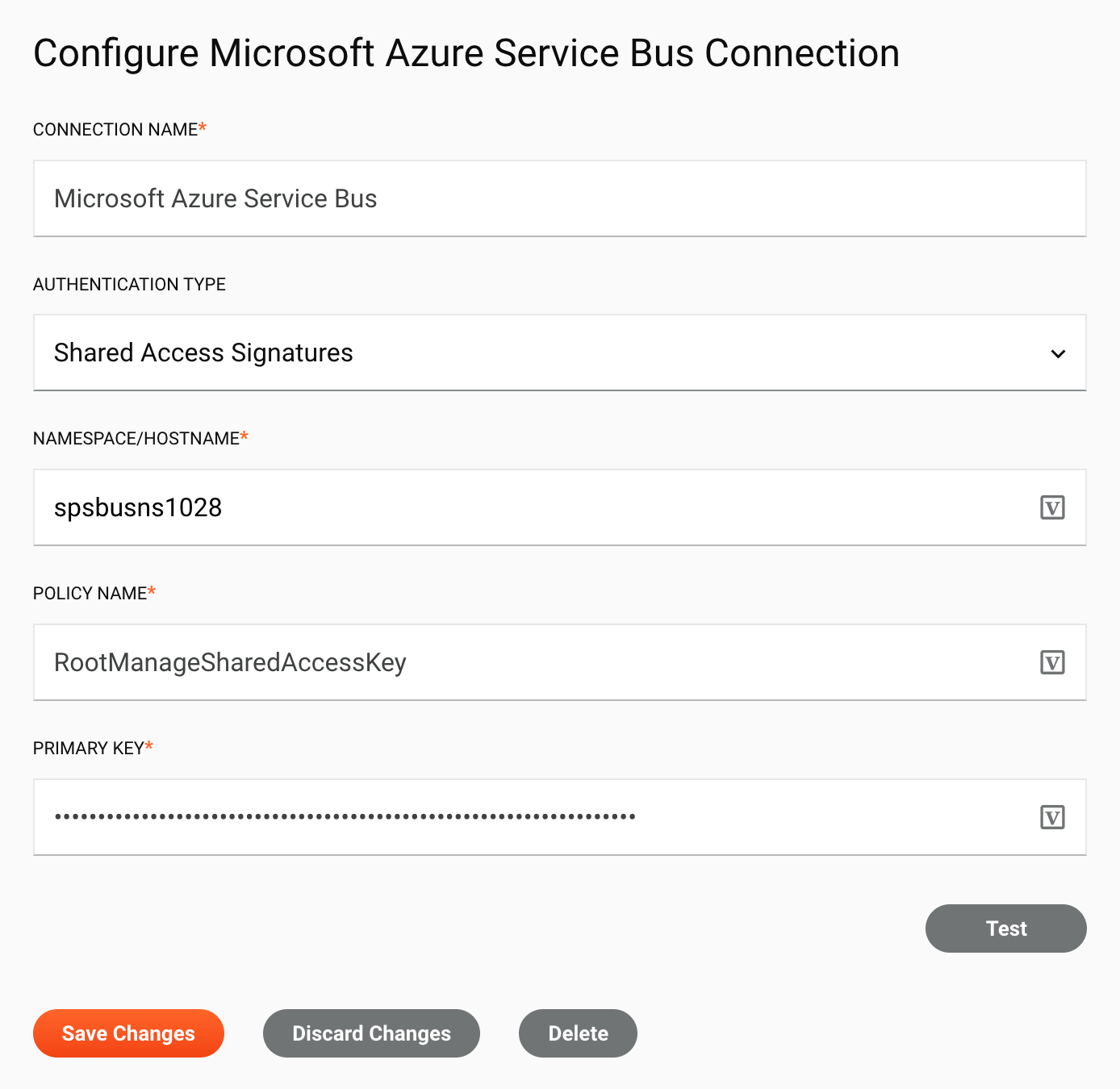 Microsoft Azure Service Bus connection configuration shared access signatures