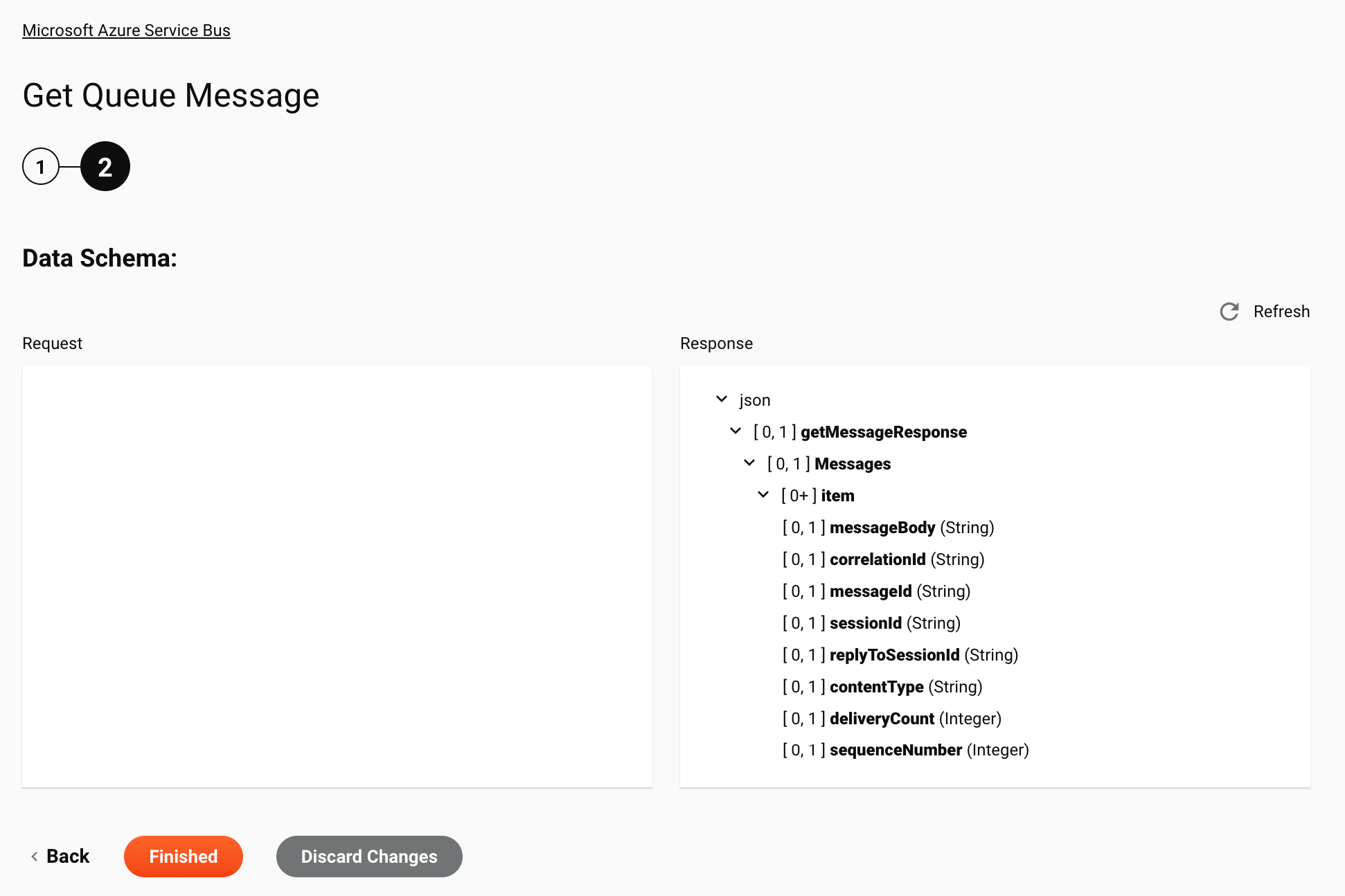 Paso 2 de configuración de la actividad Obtener mensaje de cola de Microsoft Azure Service Bus