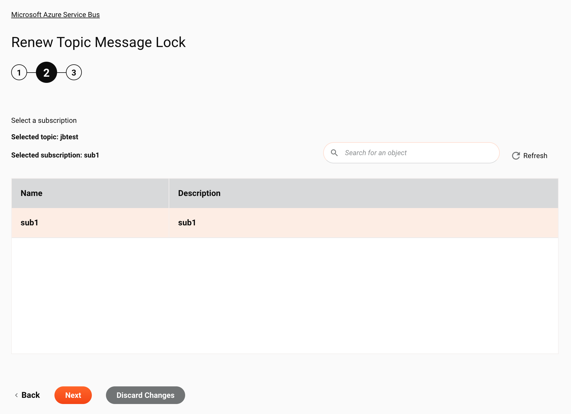 Paso 2 de configuración de la actividad de bloqueo de mensajes de tema de renovación de Microsoft Azure Service Bus