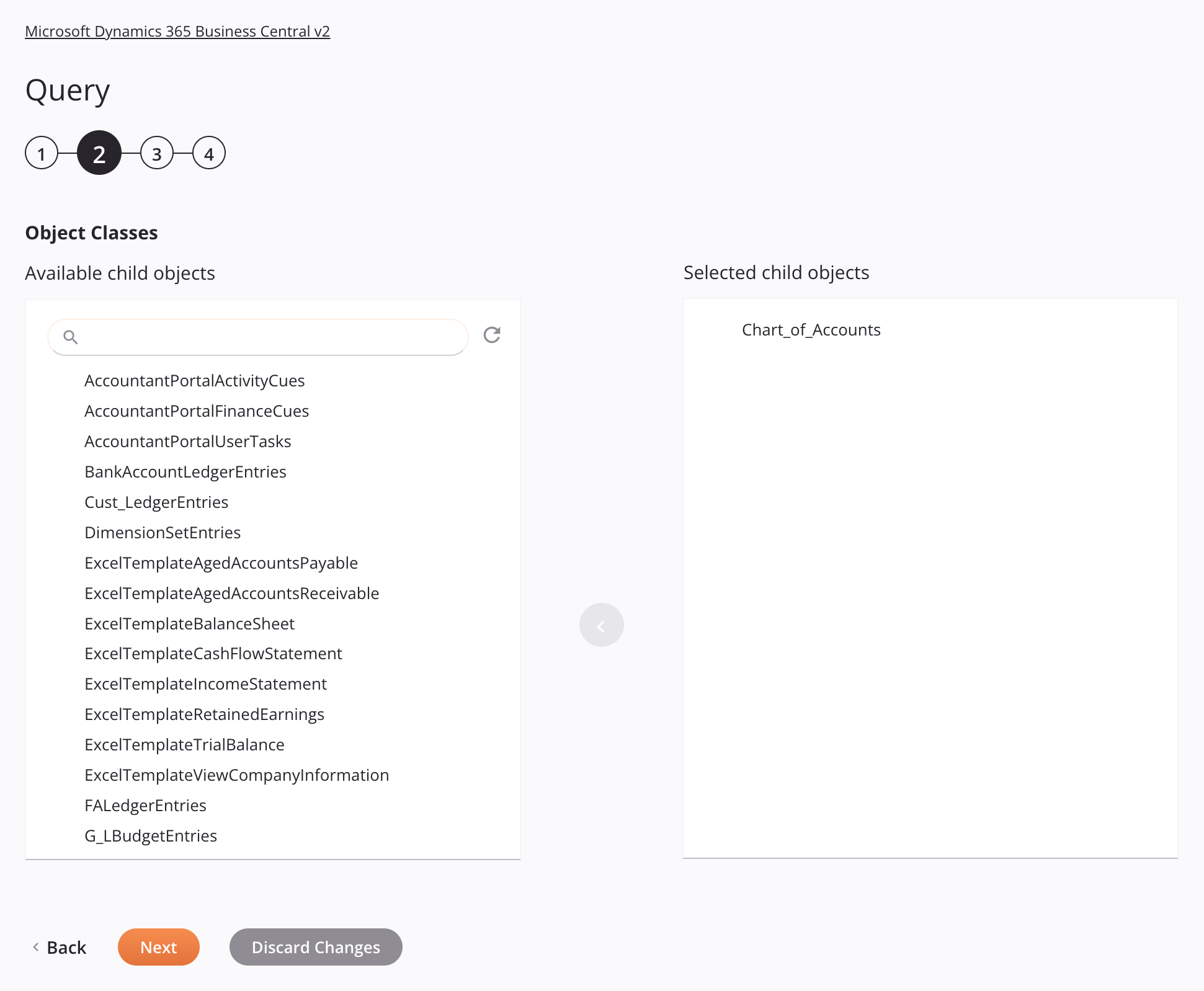 Paso 2 de configuración de la actividad de consulta de Microsoft Dynamics 365 Business Central v2