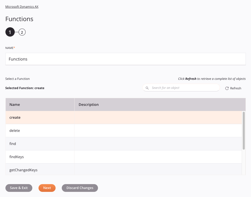 Paso 1 de configuración de la actividad de funciones de Microsoft Dynamics AX