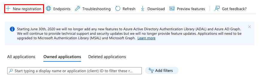 Azure new registration