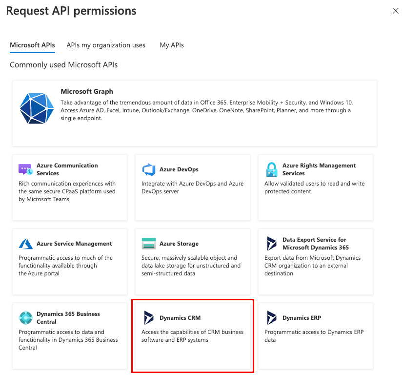 permissões de API de solicitação do Azure