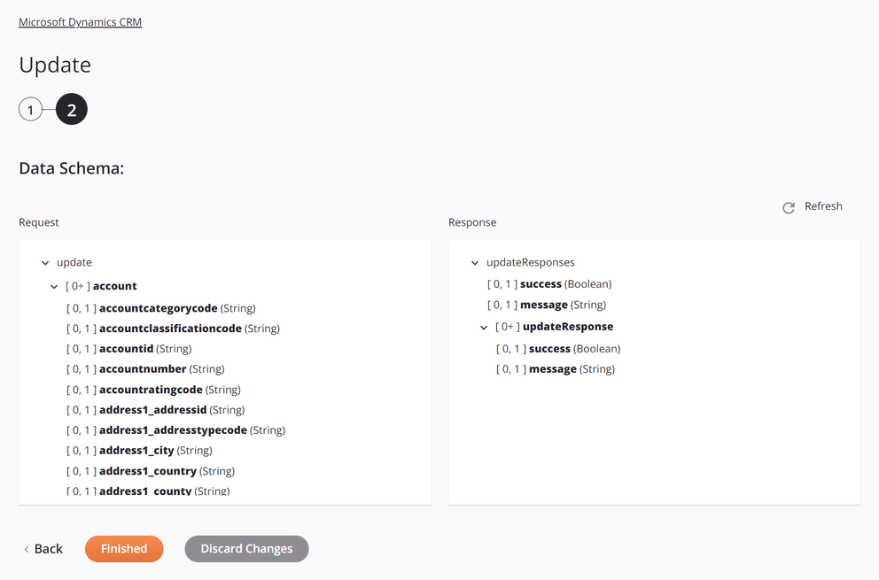 Paso 2 de configuración de la actividad de actualización de Microsoft Dynamics CRM