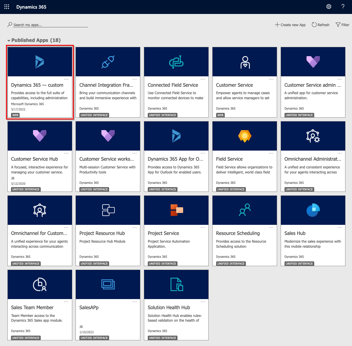 Página de inicio de Microsoft Dynamics CRM