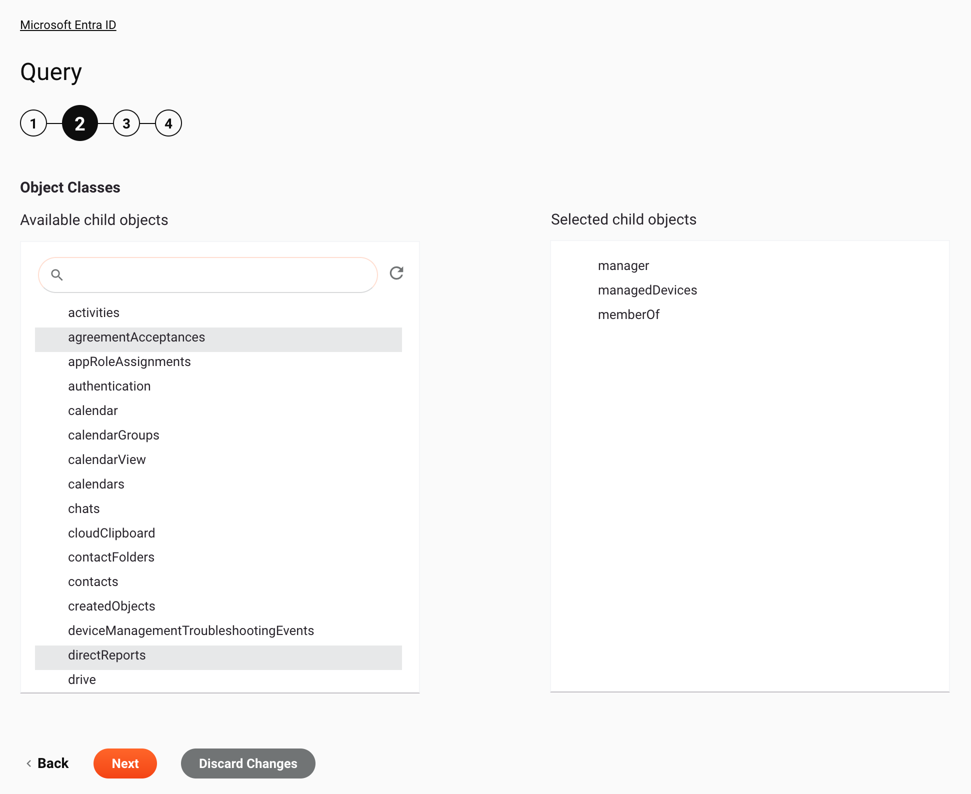 Microsoft Entra ID Query activity configuration step 2