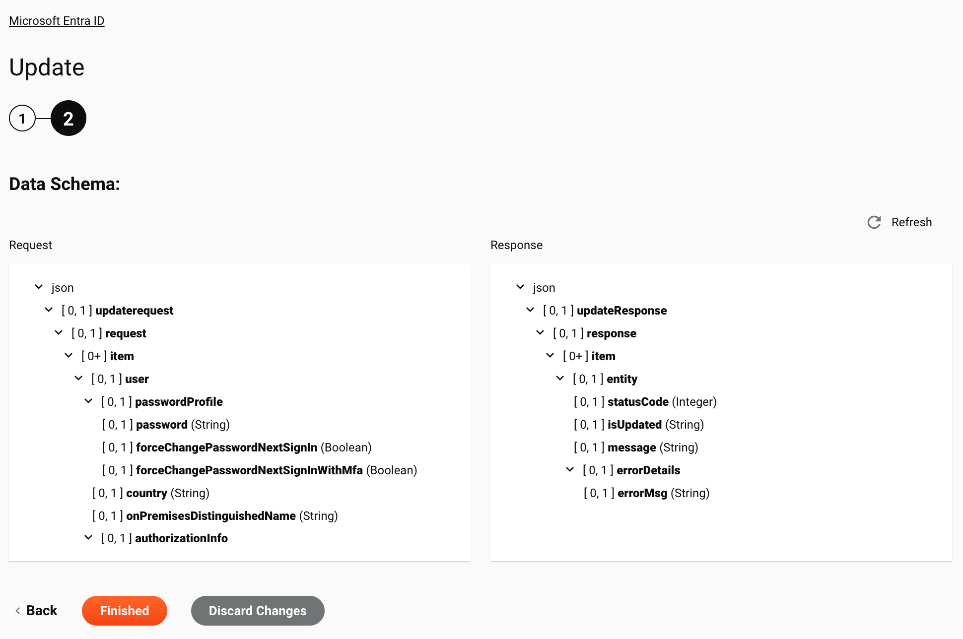 Paso 2 de la configuración de la actividad de actualización de Microsoft Entra ID