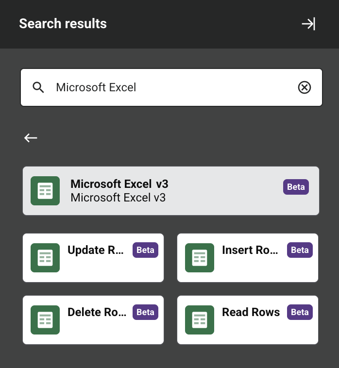 Microsoft Excel v3 activity types