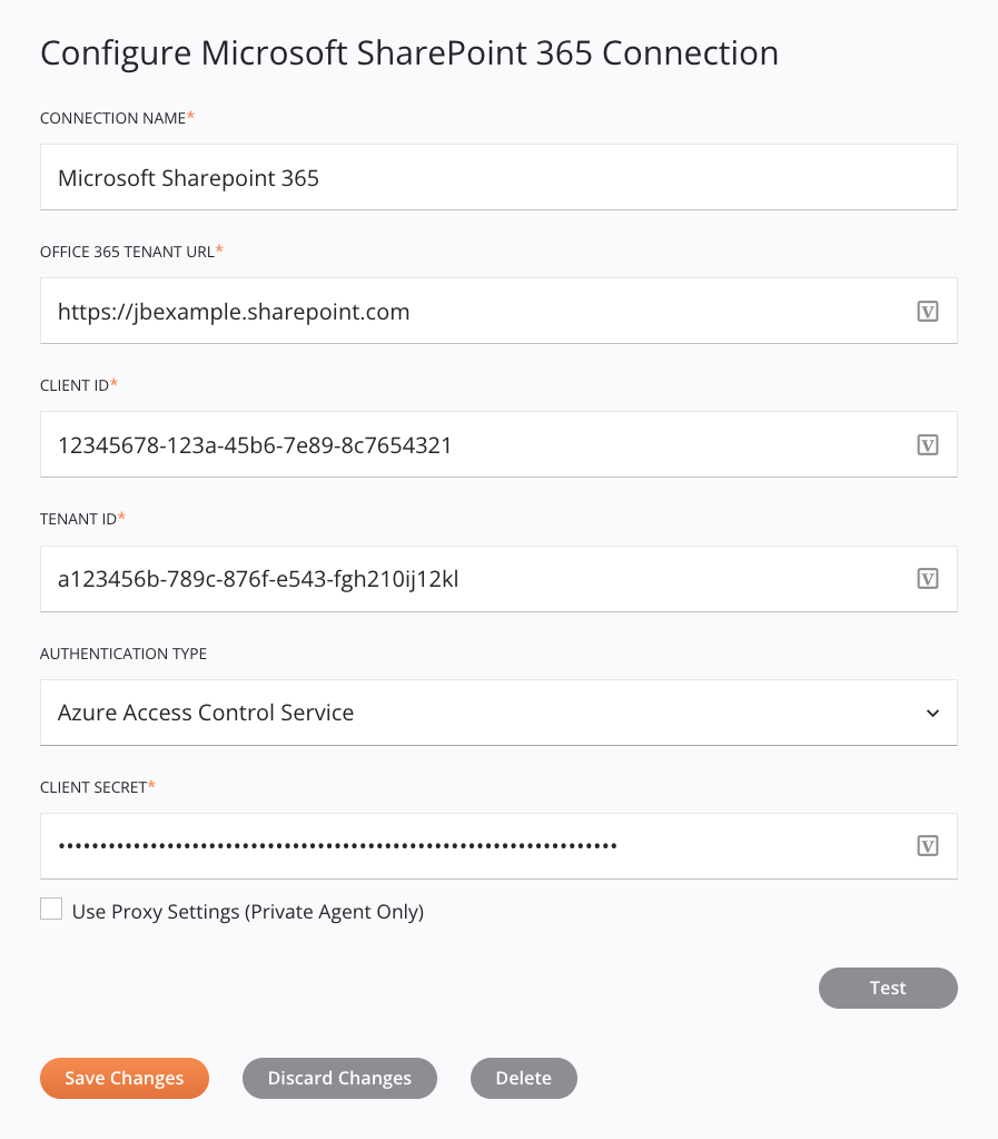 Microsoft SharePoint 365 connection configuration