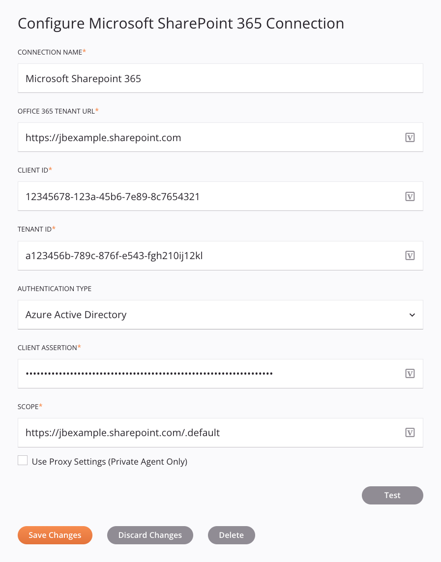 Microsoft SharePoint 365 connection configuration