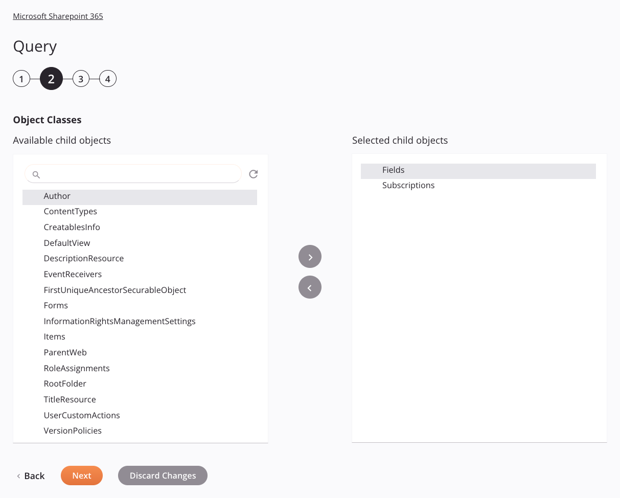 Paso 2 de configuración de la actividad de creación de Microsoft SharePoint 365