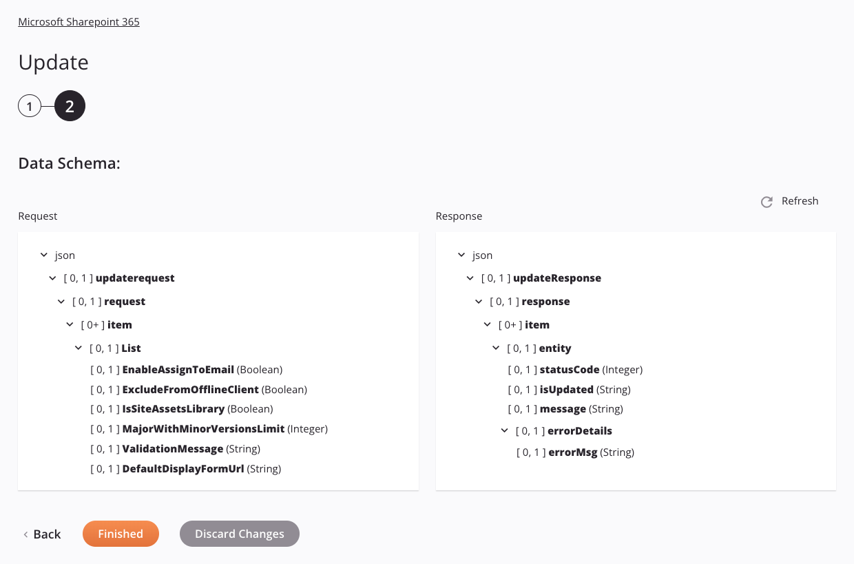 Paso 2 de configuración de la actividad de actualización de Microsoft SharePoint 365