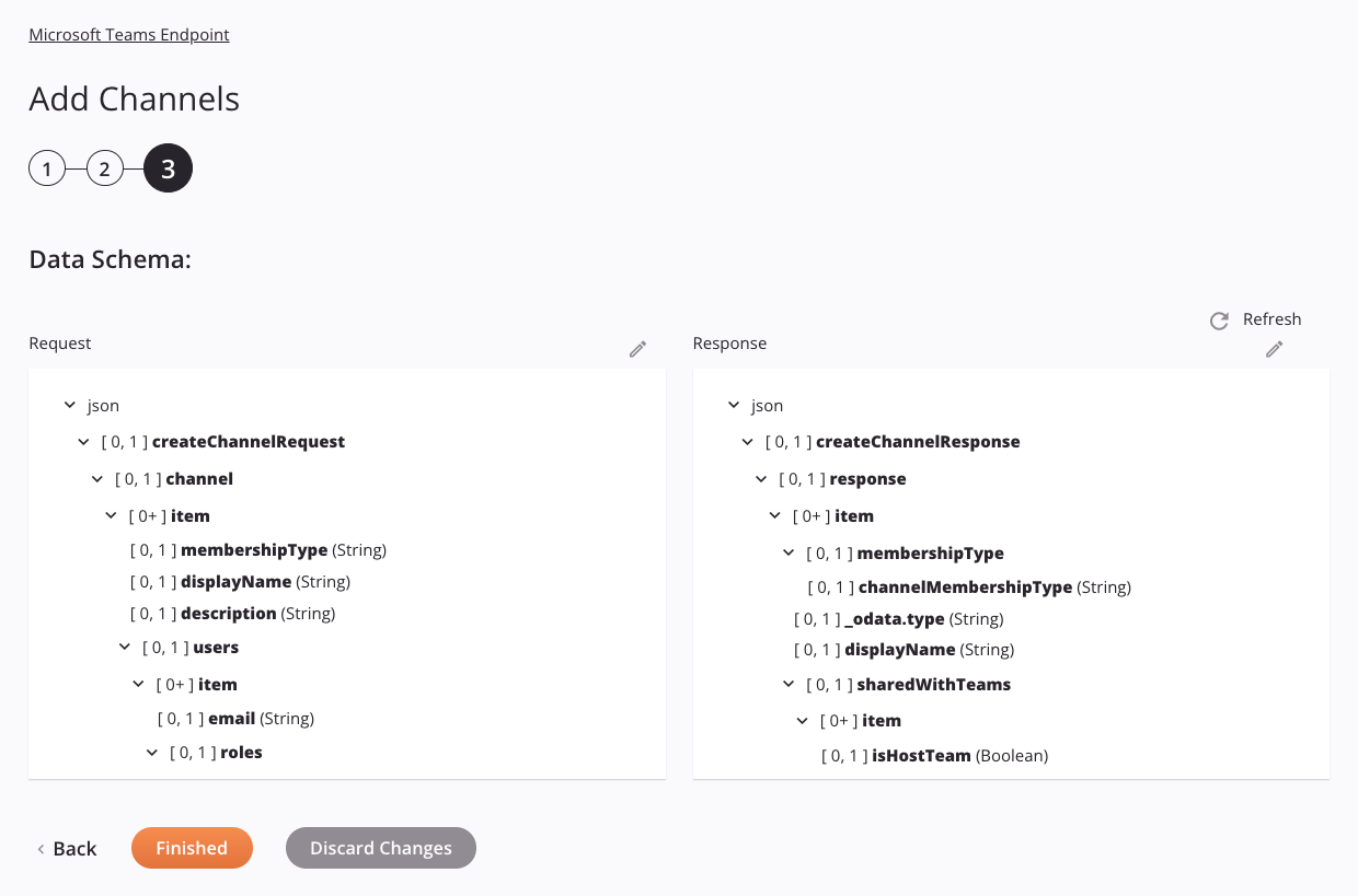 Etapa 3 da configuração da atividade de adição de canais do Microsoft Teams