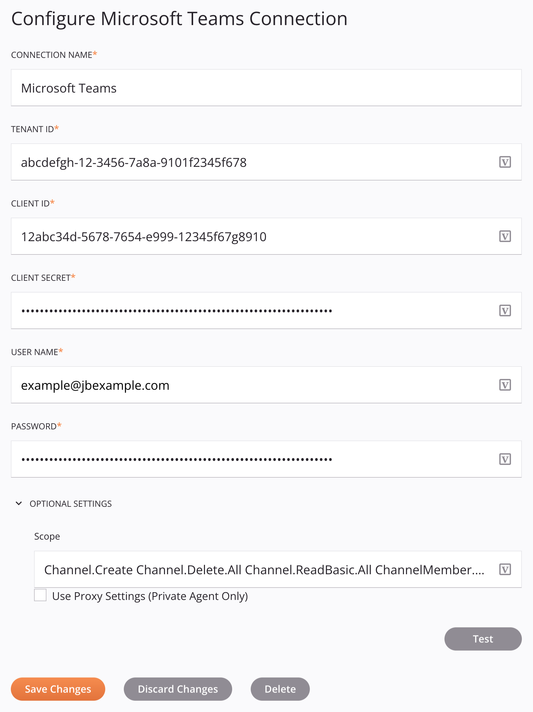 Microsoft Teams connection configuration