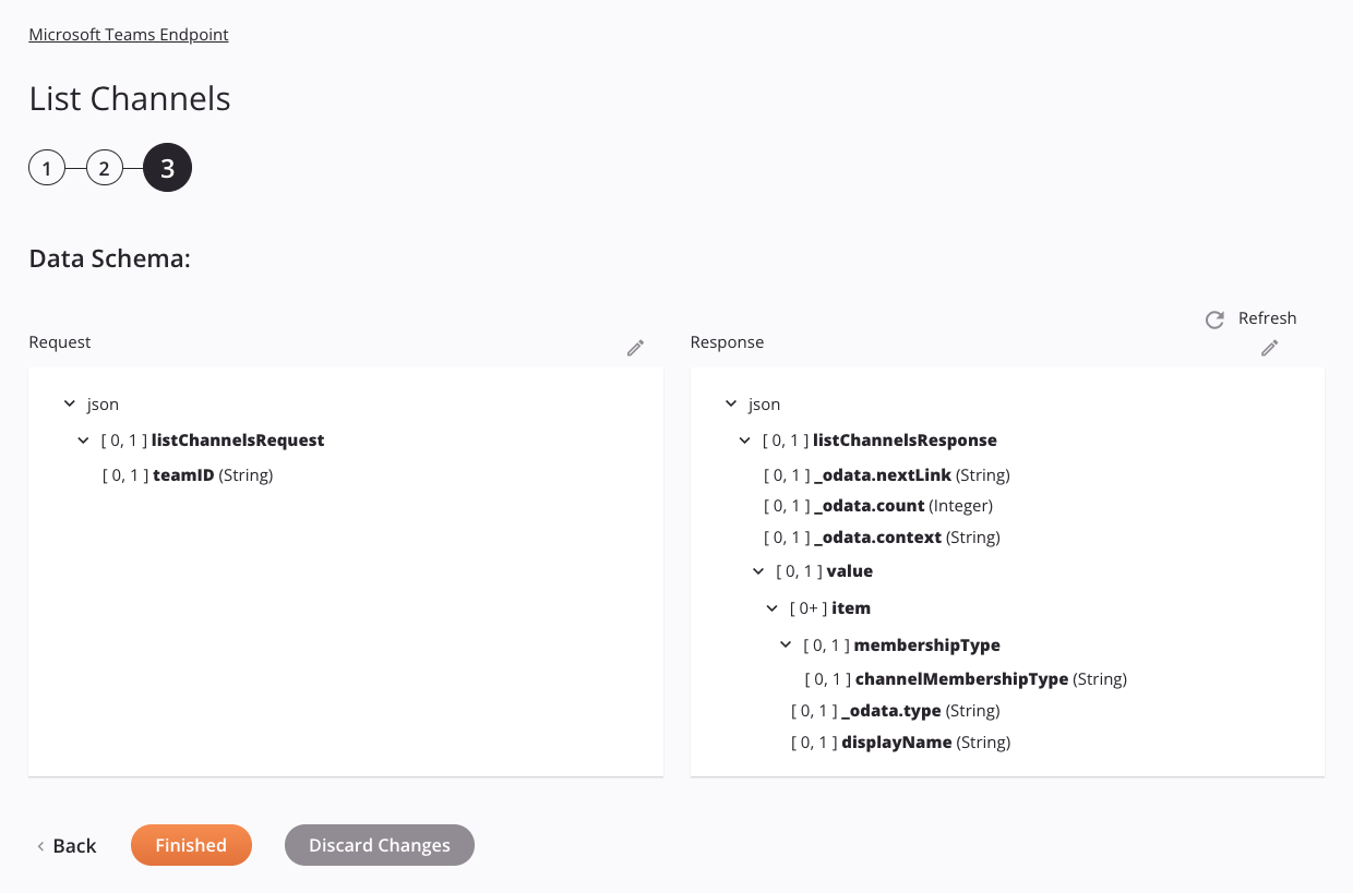 Paso 3 de la configuración de la actividad de Lista de canales de Microsoft Teams