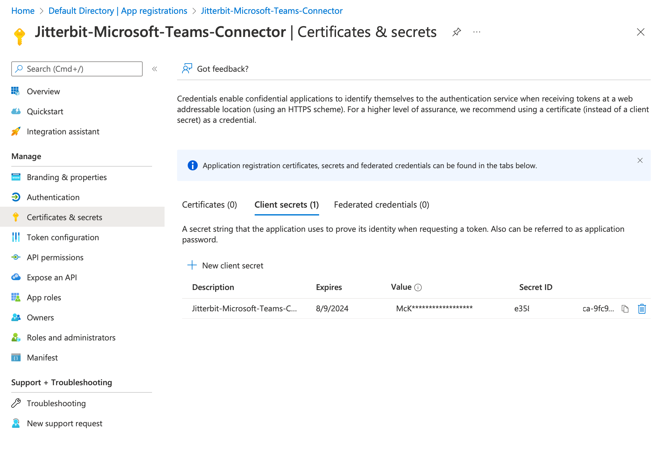 Secreto de aplicación de Microsoft