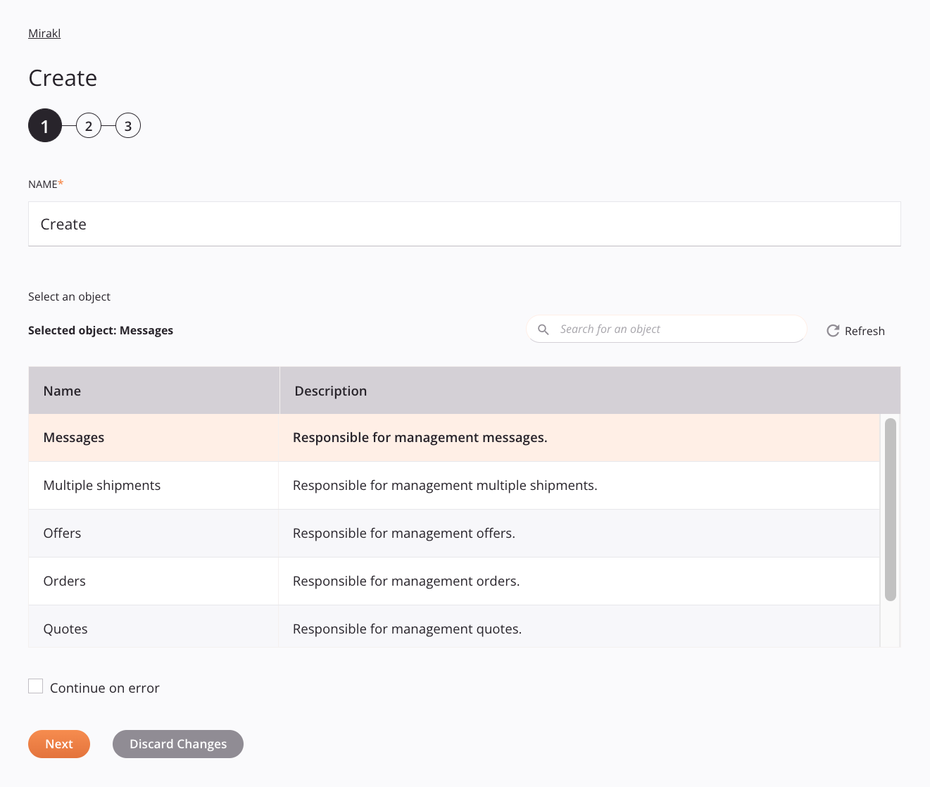 Mirakl Crear configuración de actividad paso 1