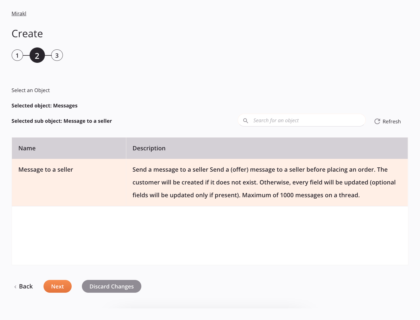 Mirakl Crear configuración de actividad Paso 2