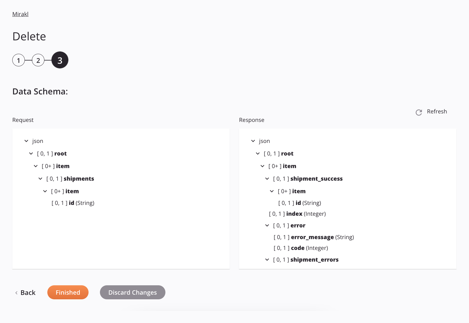 Paso 3 de configuración de actividad de eliminación de Mirakl