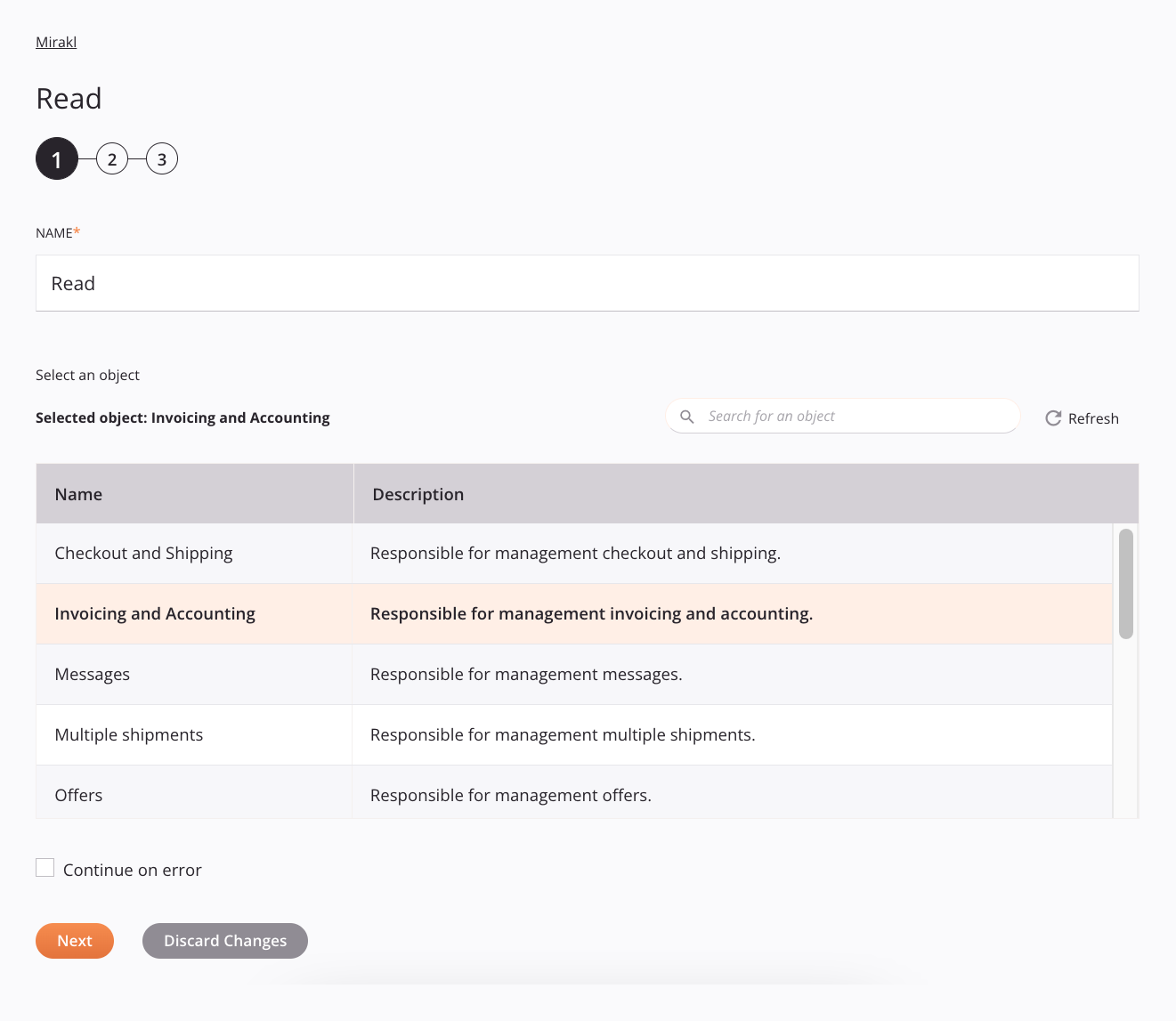 Mirakl Leer Configuración de Actividad Paso 1