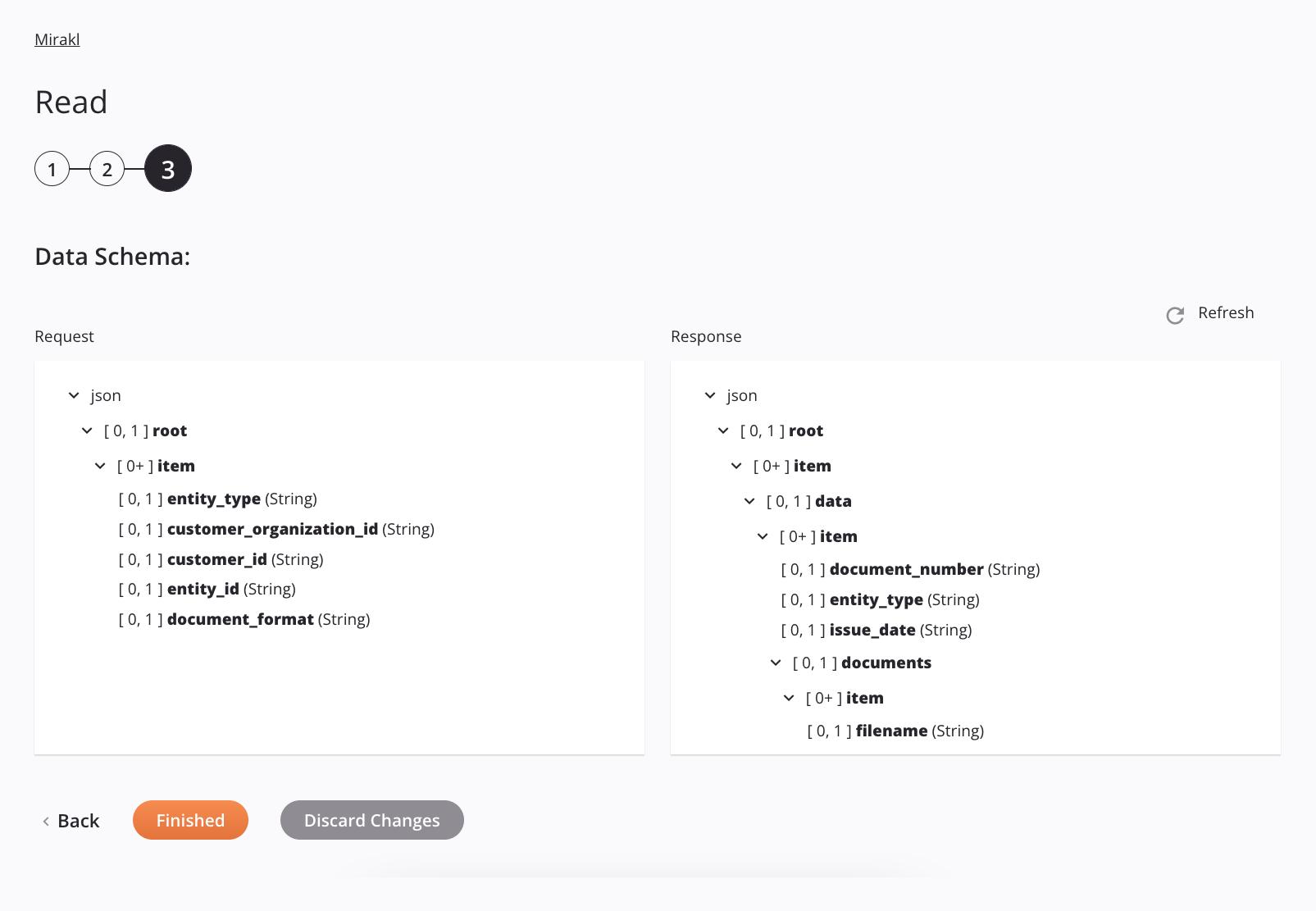 Etapa 3 da configuração da atividade de leitura do Mirakl