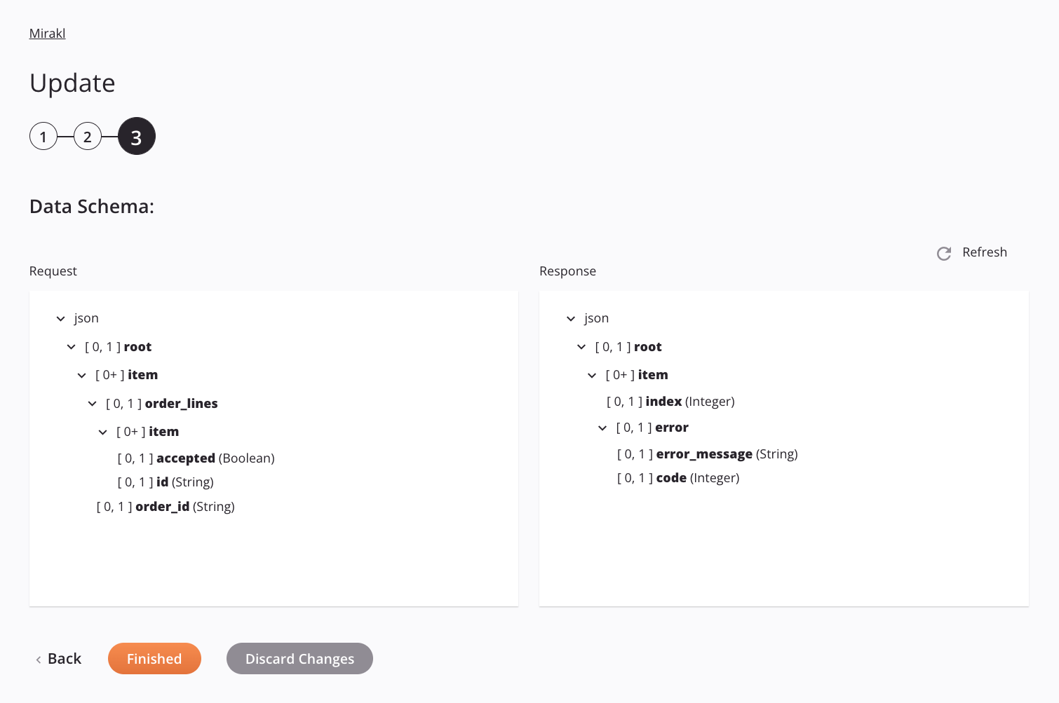 Paso 3 de configuración de la actividad de actualización de Mirakl