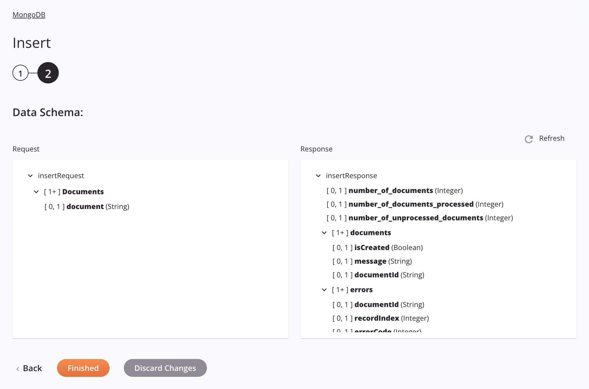 MongoDB Insertar configuración de actividad Paso 2