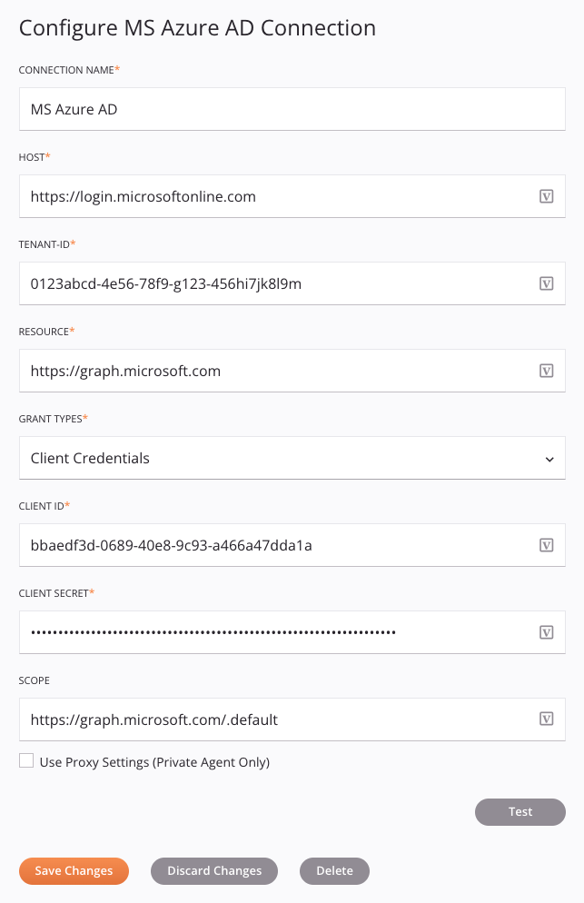 MS Azure AD connection configuration