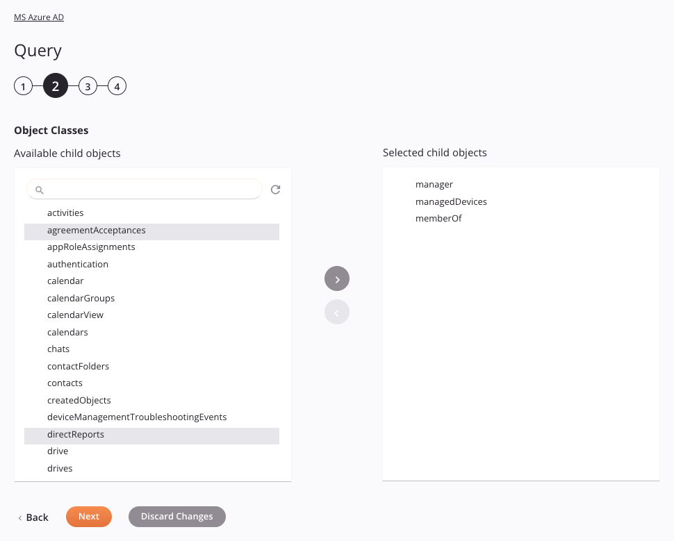 MS Azure AD Query activity configuration step 2