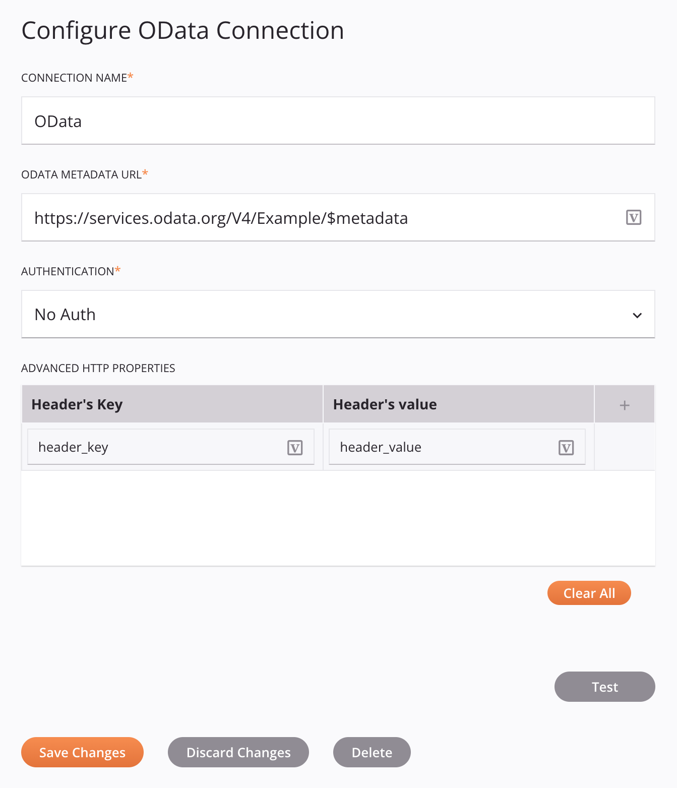 Configuración de la conexión OData