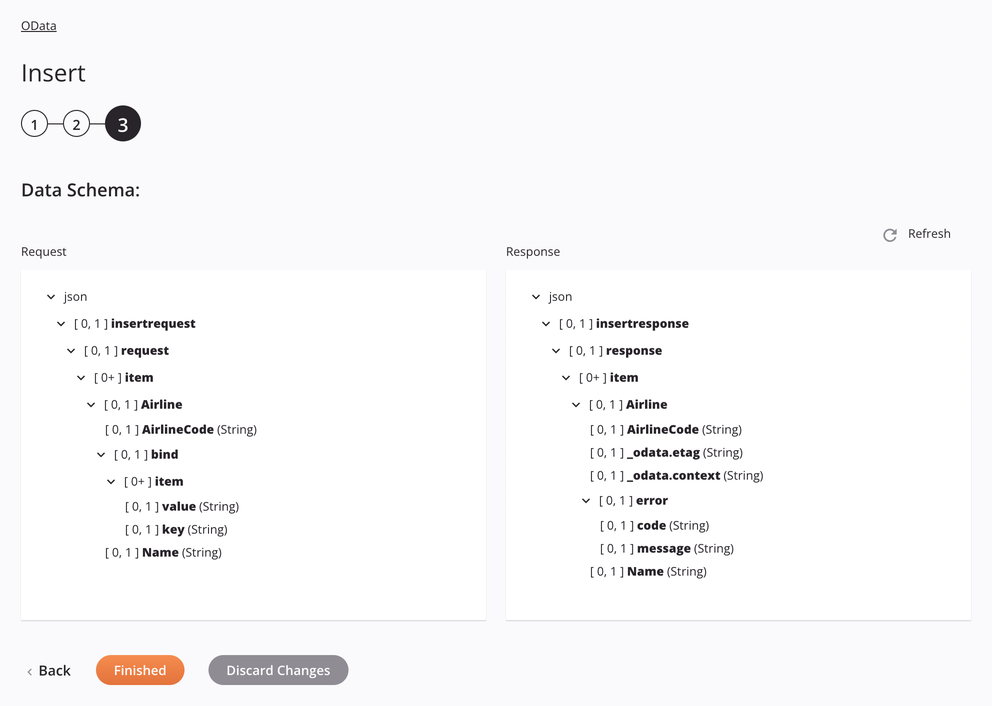 Paso 3 de configuración de actividad de inserción de OData