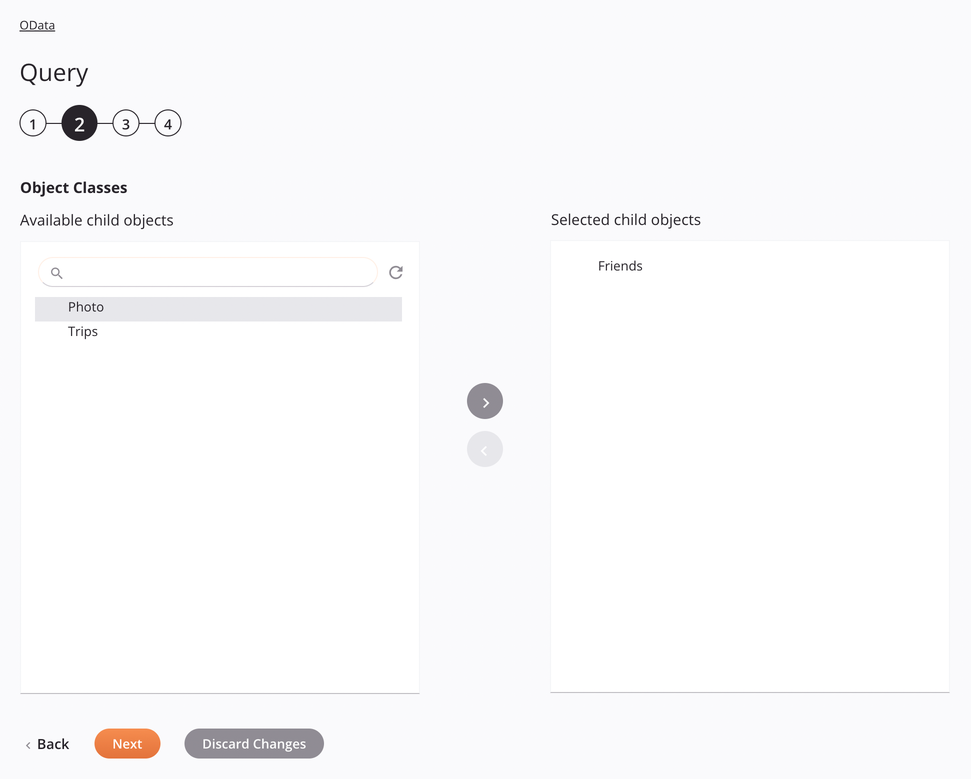 Paso 2 de configuración de la actividad de consulta de OData