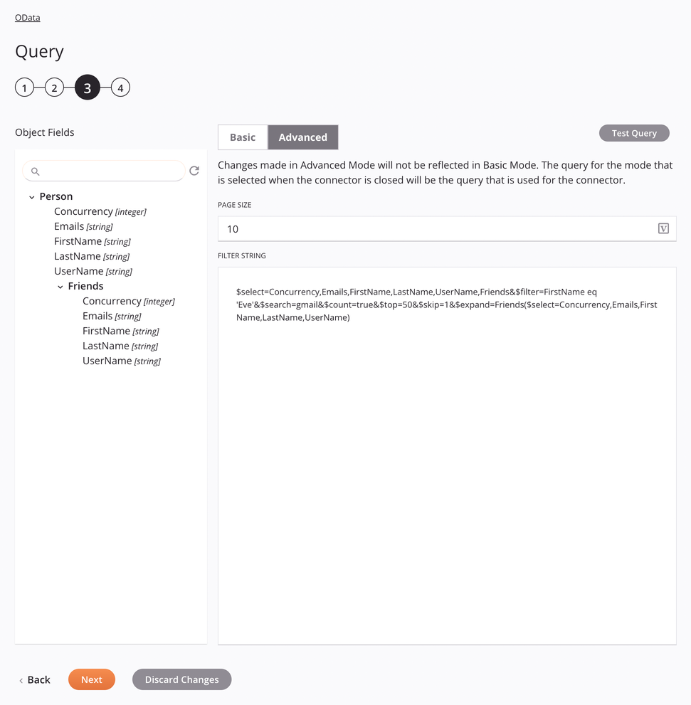 OData Query activity configuration step 3b