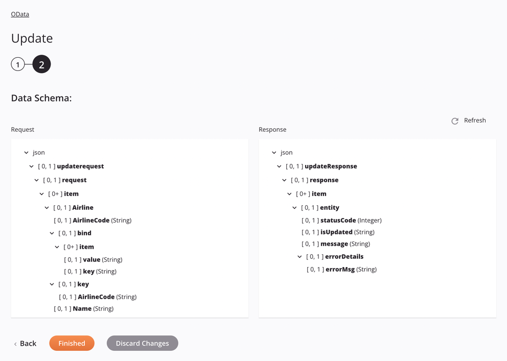 Paso 2 de configuración de la actividad de actualización de OData