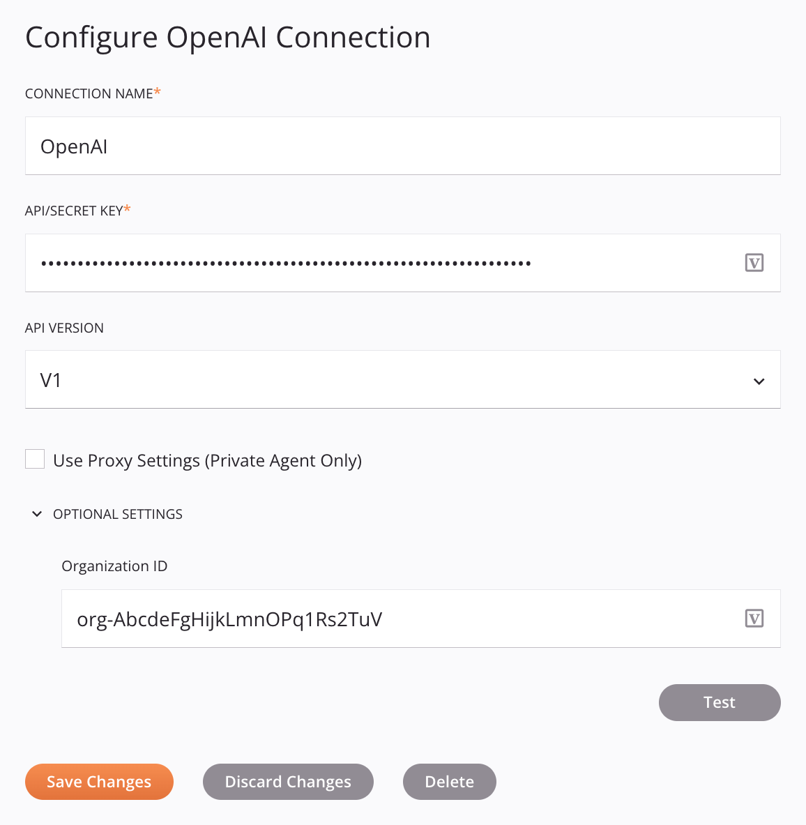 Configuração de conexão OpenAI