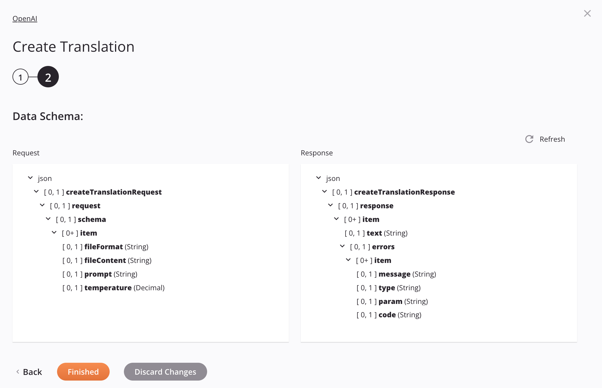 OpenAI Crear configuración de actividad de traducción Paso 2