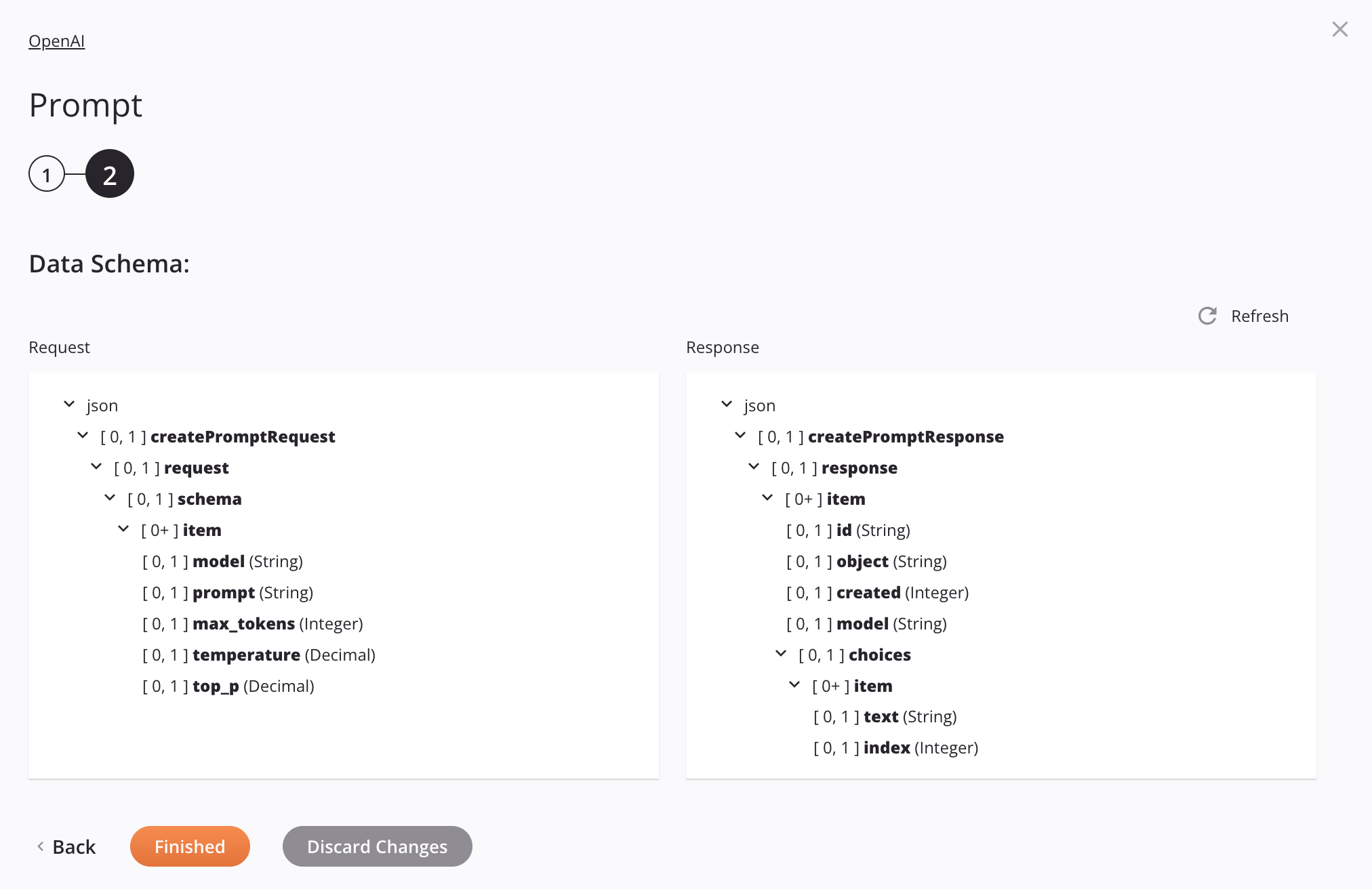 Paso 2 de configuración de la actividad de OpenAI Prompt