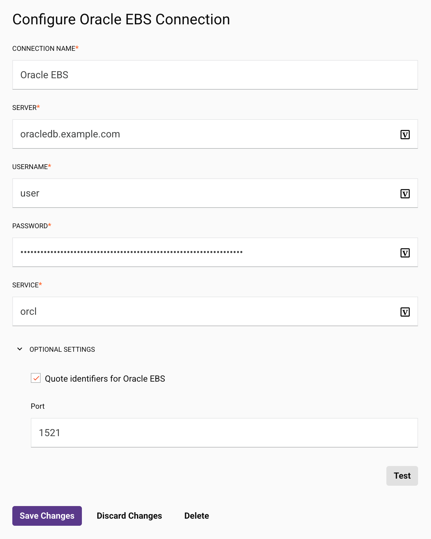 Oracle EBS (Beta) configuration