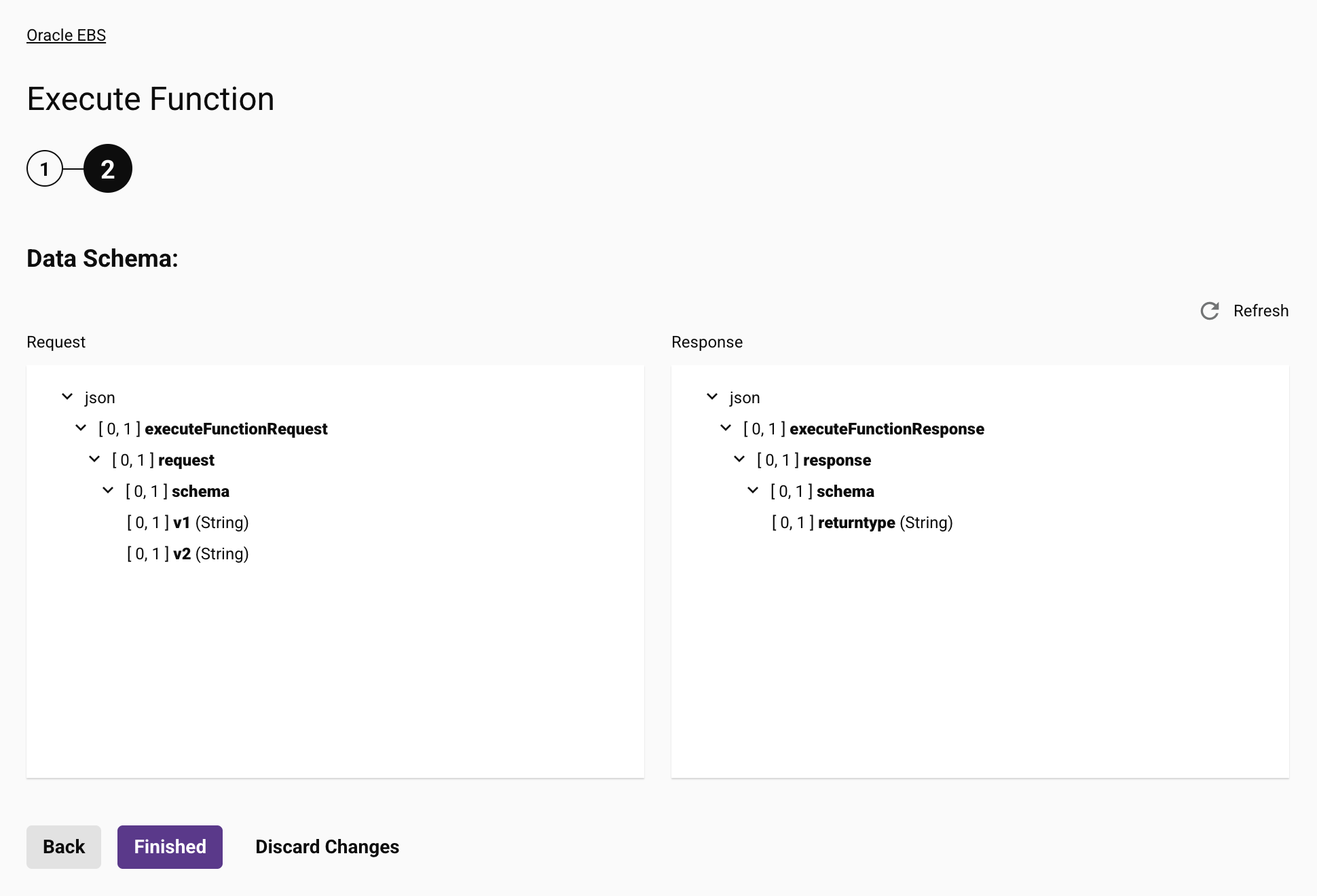 Oracle EBS (Beta) Execute Function activity configuration step 2