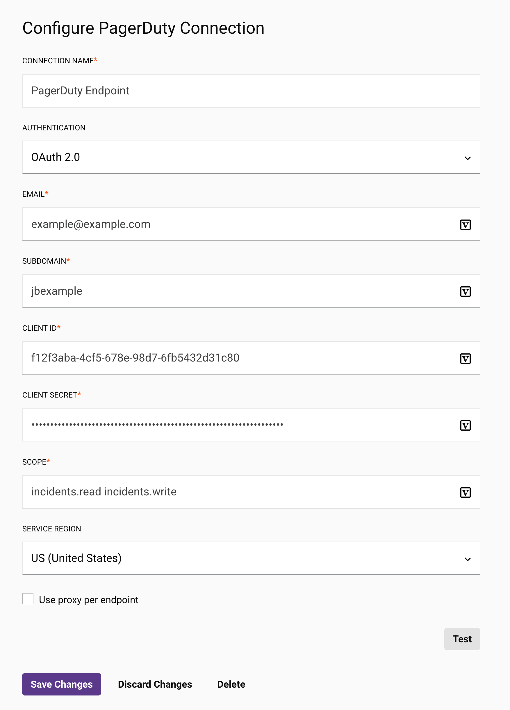 PagerDuty connection configuration