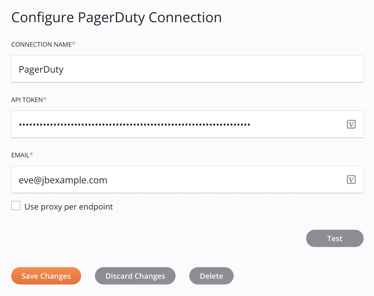 Configuração de conexão do PagerDuty